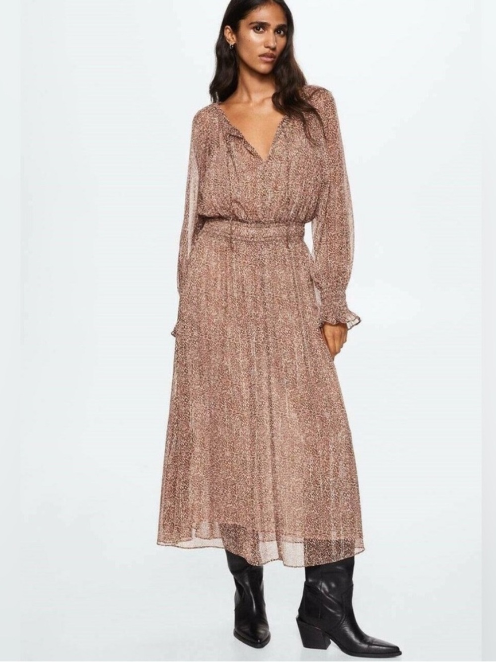 MNG Lagoon Women’s Animal Print Maxi Long Sleeve Dress Size 2